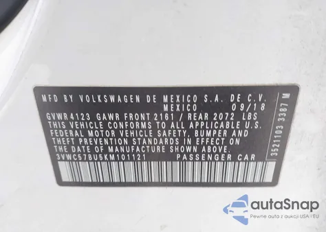 2019 Volkswagen Jetta 1.4T R-Line/1.4T S/1.4T Se from USA, damaged, VIN 3VWC57BU5KM101121